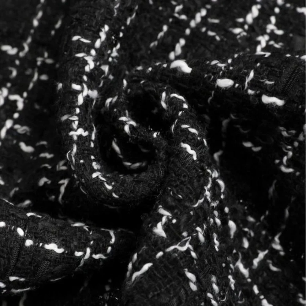 Black Tweed Button Mini Skirt